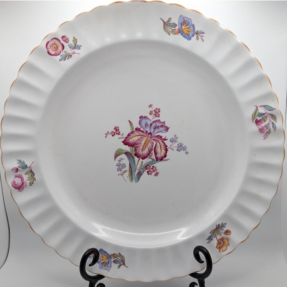 SPODE Copeland Iris 13 Inch Floral Gold Trim Serving Plate Platter Vintage